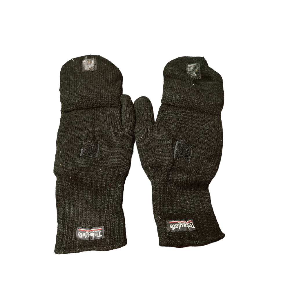 Thinsulate Black Convertible Fingerless Mitten Gloves